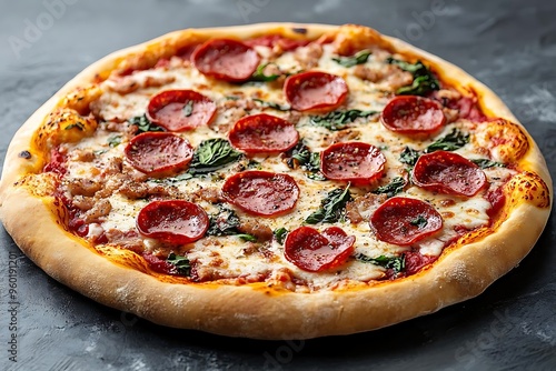 Delicious Photo of Pepperoni Pizza with Melted Mozzarella Cheese