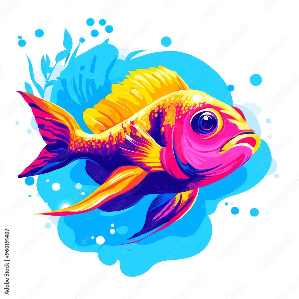 Colorful fish illustration on blue background. Colorful fish illustration on blue background.
