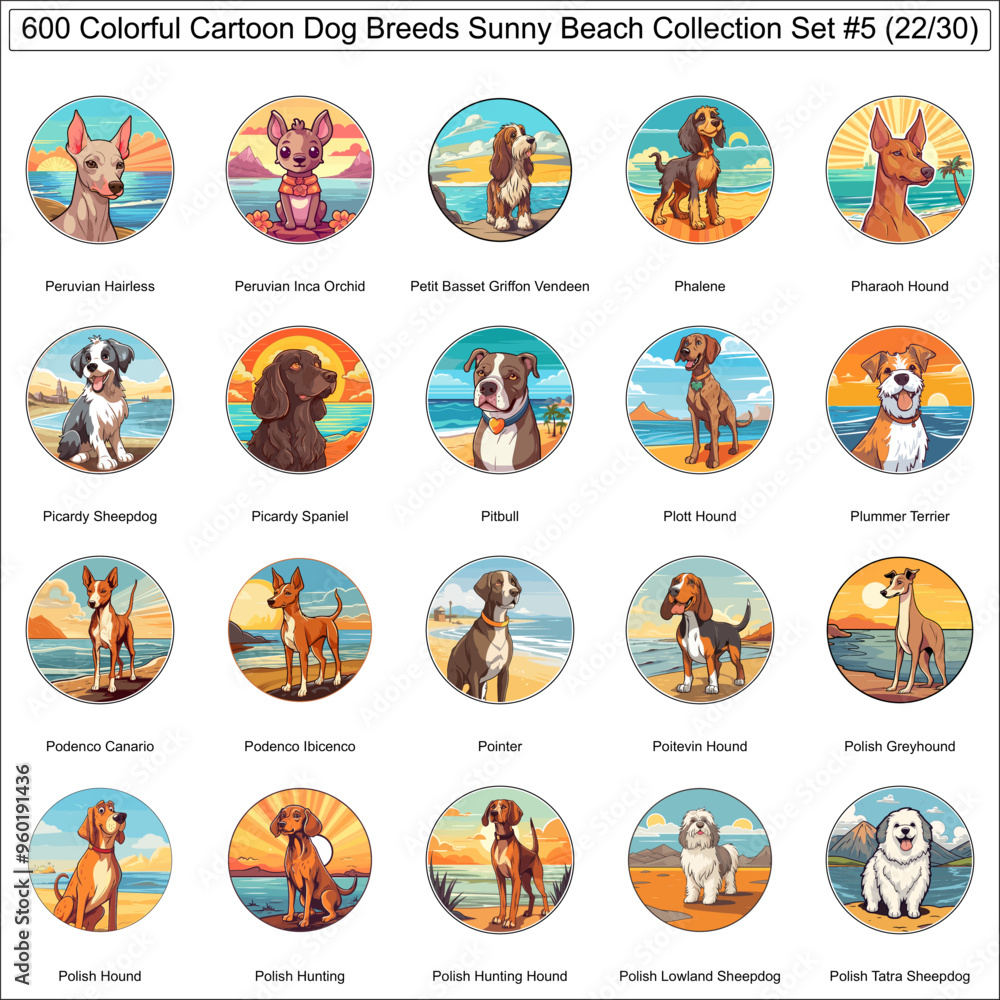 Colorful Dog Breeds Cartoon Characters Sunny Beach Bundle Collection Set 5 of 600 Dog Faces Isolated Part 22 Colorful Dog Breeds Cartoon Characters Sunny Beach Bundle Collection Set 5 of 600 Dog Faces Isolated Part 22