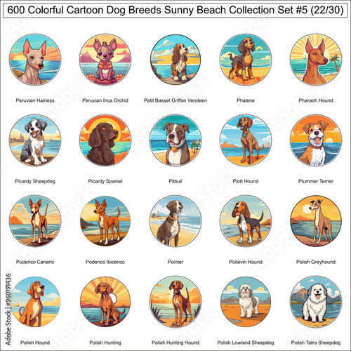 Colorful Dog Breeds Cartoon Characters Sunny Beach Bundle Collection Set 5 of 600 Dog Faces Isolated Part 22