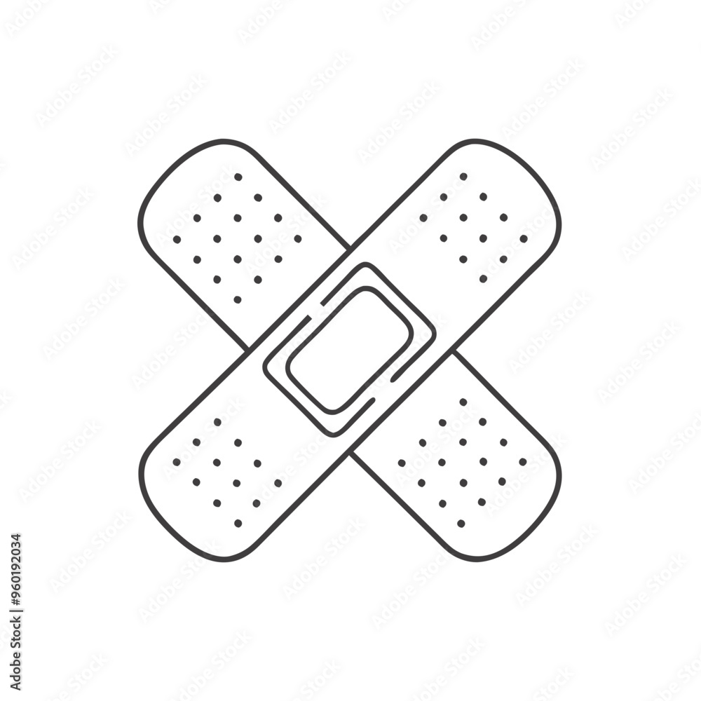 Simple Bandage Cross Illustration in Black and White for First Aid Concept Simple Bandage Cross Illustration in Black and White for First Aid Concept
