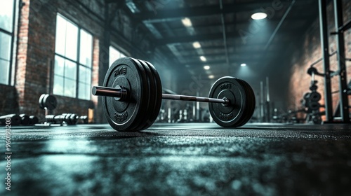 Barbell Resting on a Gym Floor photo