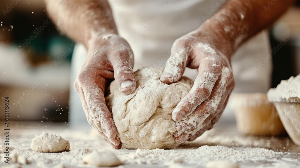 A close-up image of hands carefully shaping dough on a flour-dusted kitchen workspace, highlighting the meticulous technique and passion involved in baking homemade bread. A close-up image of hands carefully shaping dough on a flour-dusted kitchen workspace, highlighting the meticulous technique and passion involved in baking homemade bread.