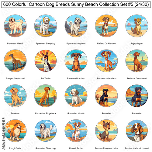 Colorful Dog Breeds Cartoon Characters Sunny Beach Bundle Collection Set 5 of 600 Dog Faces Isolated Part 24