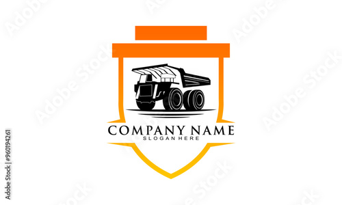 Big truck and shield logo design vector