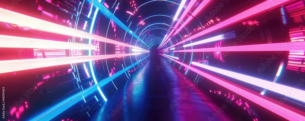 A vibrant tunnel of neon lights creating a futuristic and immersive atmosphere, perfect for sci-fi and technology themes. A vibrant tunnel of neon lights creating a futuristic and immersive atmosphere, perfect for sci-fi and technology themes.