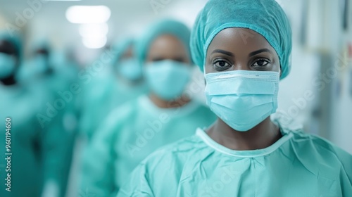 A group of medical practitioners is seen walking in the hallway of a healthcare facility, emphasizing their cohesive teamwork and focus on patient care in a clinical environment.