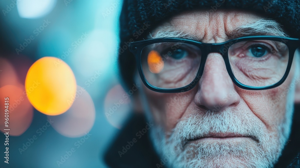 A blurred side profile of an individual against an abstract background with bright, colorful lights, creating a dreamy and reflective atmosphere in a modern urban setting. A blurred side profile of an individual against an abstract background with bright, colorful lights, creating a dreamy and reflective atmosphere in a modern urban setting.