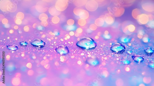 water droplets in various shades of blue, purple and pink, creating a sparkling effect