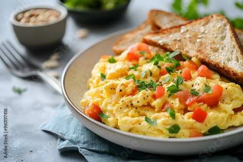 Wholesome Scrambled Eggs with Vegetables and Whole-Grain Toast