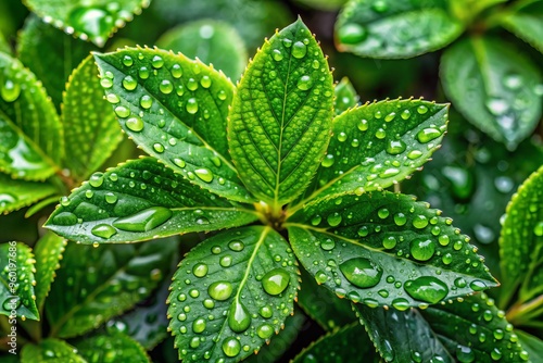 Vibrant green sweetleaf plant with glistening water droplets collecting on its leaves