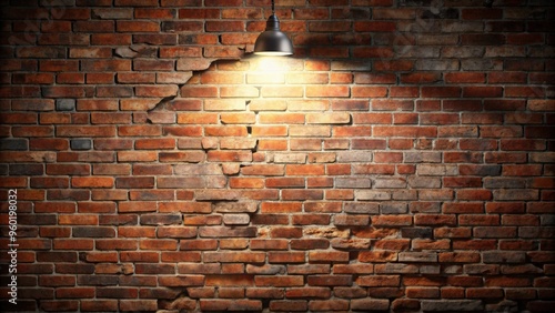 A broken brick wall illuminated by a spotlight, symbolizing resilience and perseverance photo