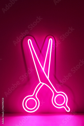 Pink neon sign scissors. Trendy style. Beauty style.  Neon sign. Custom neon. 