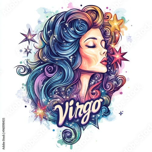 A colorful illustration of a woman representing the Virgo zodiac sign.