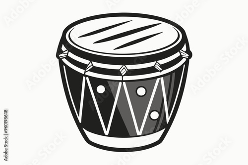 Agogo percussion musical instrument vector illustration isolated. Folk Brasil instrument ink hand drawn. Ethnic drum of Latin America. Black white element for postcard, brochure, poster, textbook 
