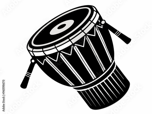 Agogo percussion musical instrument vector illustration isolated. Folk Brasil instrument ink hand drawn. Ethnic drum of Latin America. Black white element for postcard, brochure, poster, textbook 
