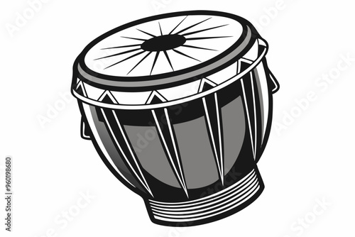 Agogo percussion musical instrument vector illustration isolated. Folk Brasil instrument ink hand drawn. Ethnic drum of Latin America. Black white element for postcard, brochure, poster, textbook 
