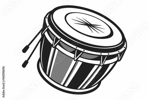 Agogo percussion musical instrument vector illustration isolated. Folk Brasil instrument ink hand drawn. Ethnic drum of Latin America. Black white element for postcard, brochure, poster, textbook 
