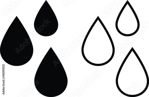 Waterproof icons. Waterproof. Collection of water-resistant signs. Water protection, liquid proof protection. Shield with water drop. Anti wetting material, hydrophobic fabric, surface protection.