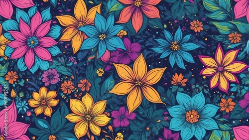 psychedelic florals vector art background