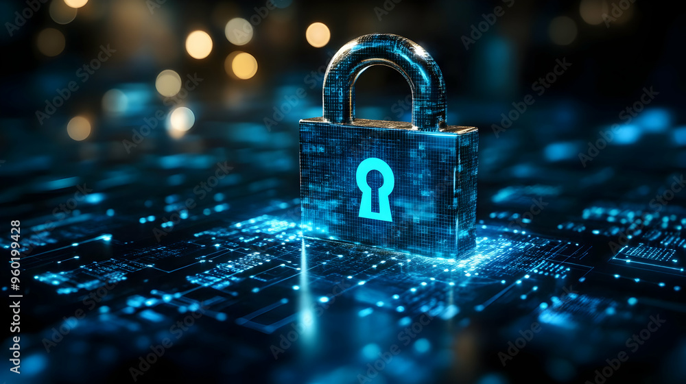 A digital padlock symbolizing cybersecurity and data protection. A digital padlock symbolizing cybersecurity and data protection.