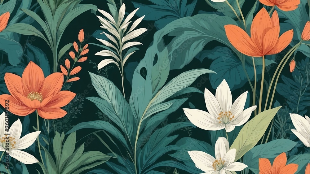 Fototapeta premium layered botanical elements vector art background