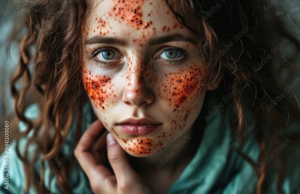 Close-up view of a woman's freckled face Close-up view of a woman's freckled face