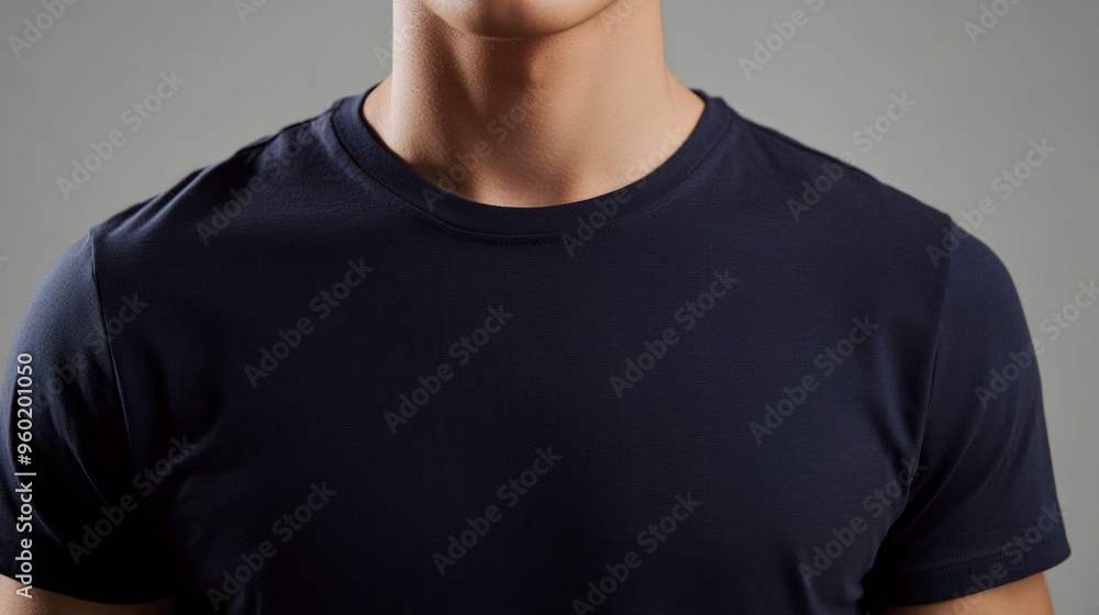 Close-Up of a Navy Blue T-Shirt Close-Up of a Navy Blue T-Shirt