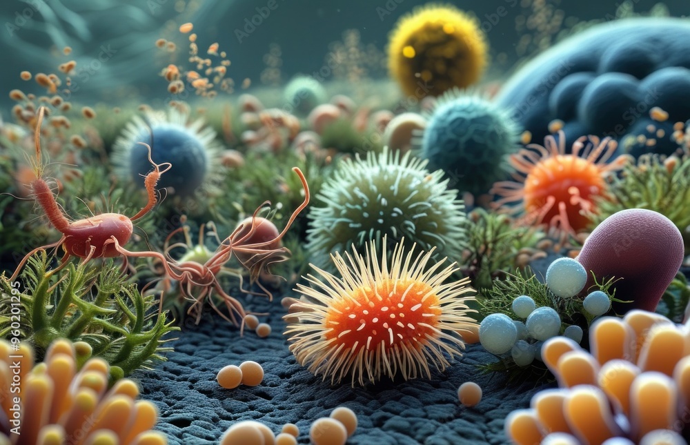 Close-up of various colored sea anemones Close-up of various colored sea anemones