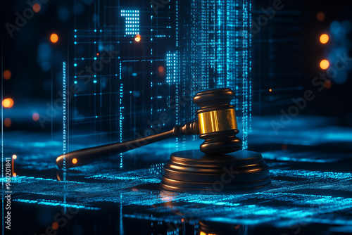 A legal gavel with artificial intelligence, symbolizing the intersection of law and technology.