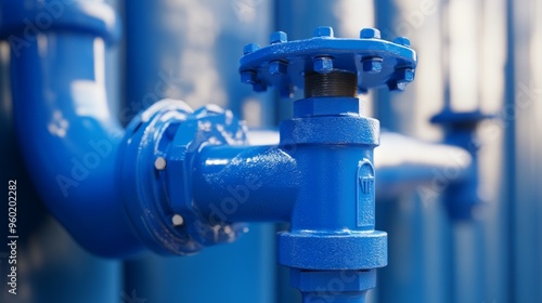 Closeup of a Blue Industrial Valve