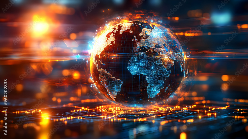 A digital representation of Earth with glowing connections. A digital representation of Earth with glowing connections.