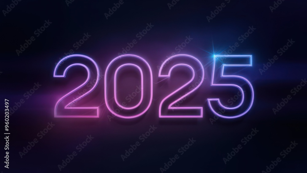 Happy New Year 2025 with Futuristic Neon Lit Design of Background Happy New Year 2025 with Futuristic Neon Lit Design of Background