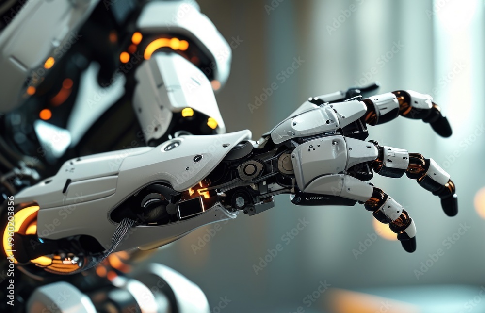 A robotic hand gripping an object with its right hand. A robotic hand gripping an object with its right hand.
