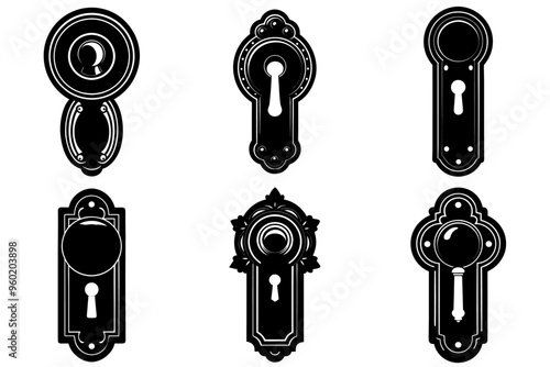 A set of black doorknob silhouettes