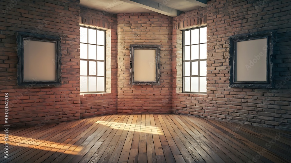 Obraz premium Three blank frame in brick loft room