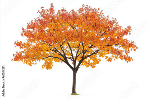 Autumn tree with orange leaf isolated on white background, Maple tree with colorful leaf.	 photo