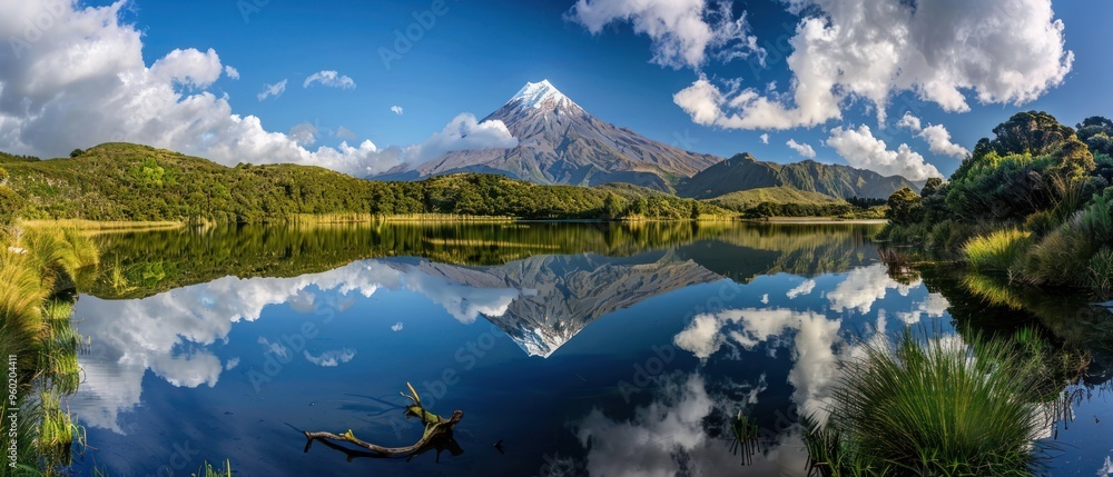 Obraz premium Mountain Peak Reflected in Still Lake Water
