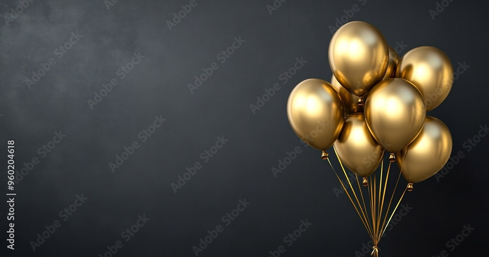 A bunch of golden balloons set against a dark gray background A bunch of golden balloons set against a dark gray background