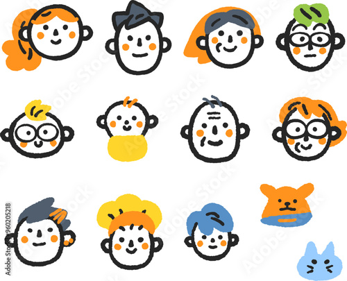 社会と共生　社会に生きる様々な人々の笑顔　ストックイラスト素材