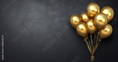 A bunch of golden balloons set against a dark gray background photo