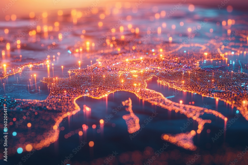 Fototapeta premium Global Network and Headquarters Visualization Illustrate the global network of a multinational corporation, with a focus on diverse operational hubs and the central corporate headquarters