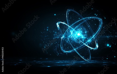 Wallpaper Mural A futuristic depiction of an atom with glowing particles and dynamic energy, ideal for science and technology themes. Torontodigital.ca