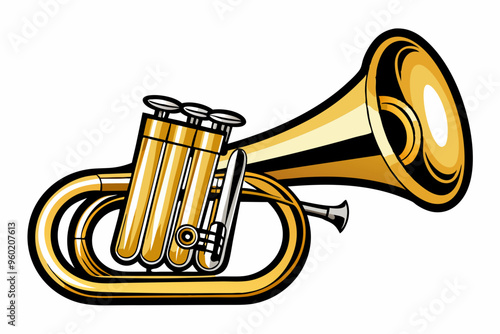 Vector illustration of Golden euphonium musical instrument standing up illustration black and white drawing For children to learn to color according to the picture. 
