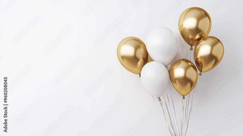 Golden and White Balloons Against a White Background Golden and White Balloons Against a White Background
