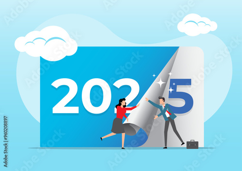 business people turning pages on calendar for the new year.