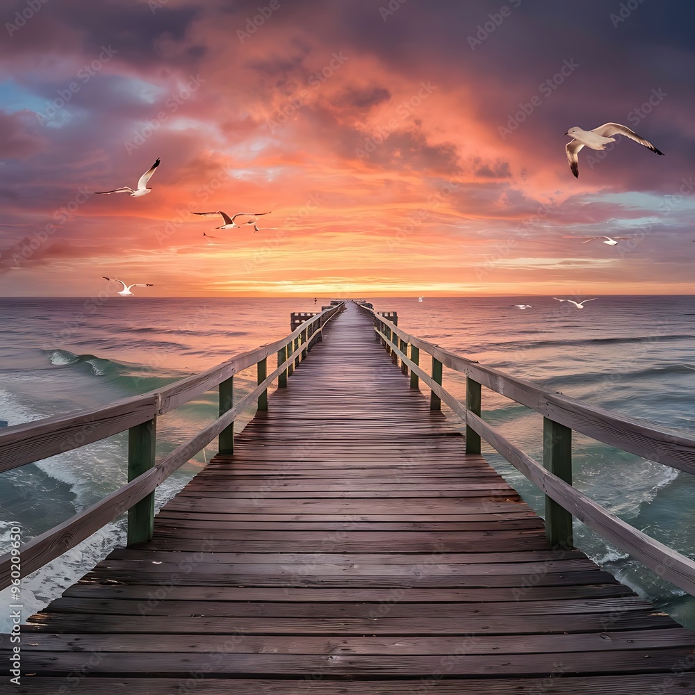 Obraz premium Pier with sky on sunset