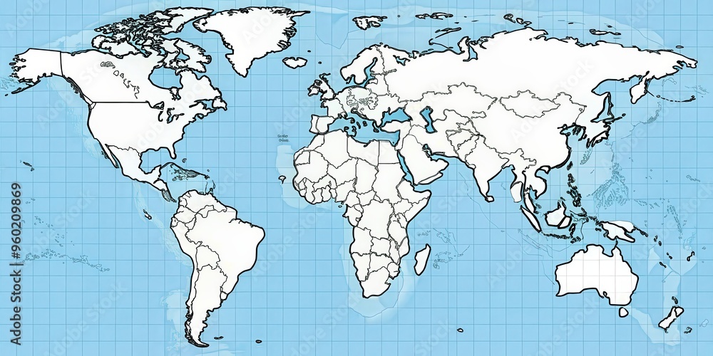 Obraz premium Blank outline map of world worksheet for geography teachers, perfect for school tests and lessons