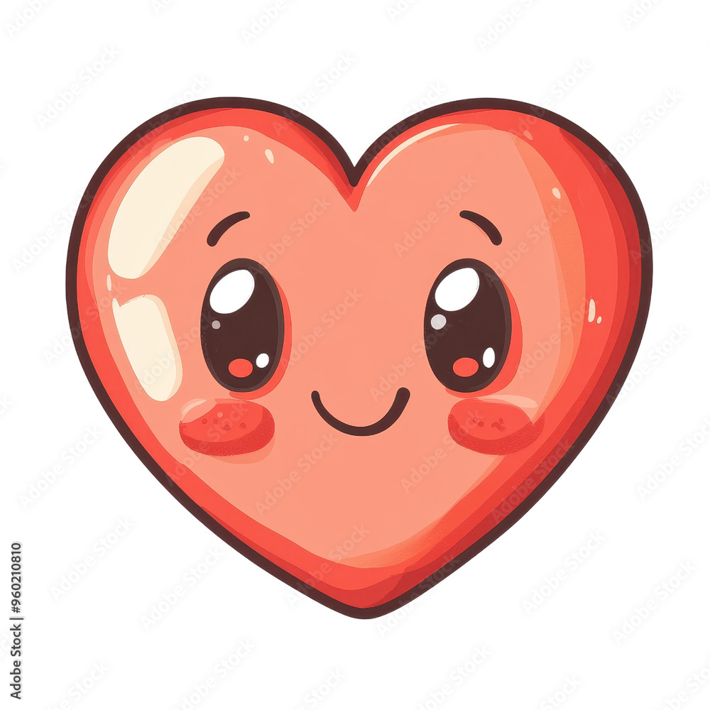 Fototapeta premium Cute and vibrant cartoon heart character with a friendly smile, perfect for romantic or whimsical themed projects.