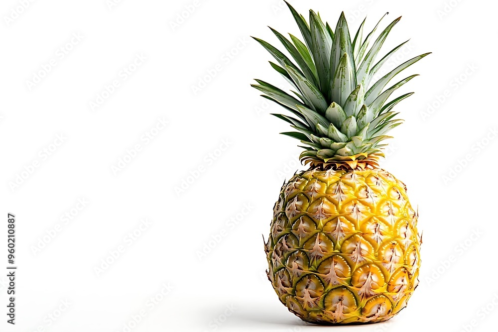 Ripe Pineapple Photo - A Single, Juicy, Whole Fruit on a White Background Ripe Pineapple Photo - A Single, Juicy, Whole Fruit on a White Background